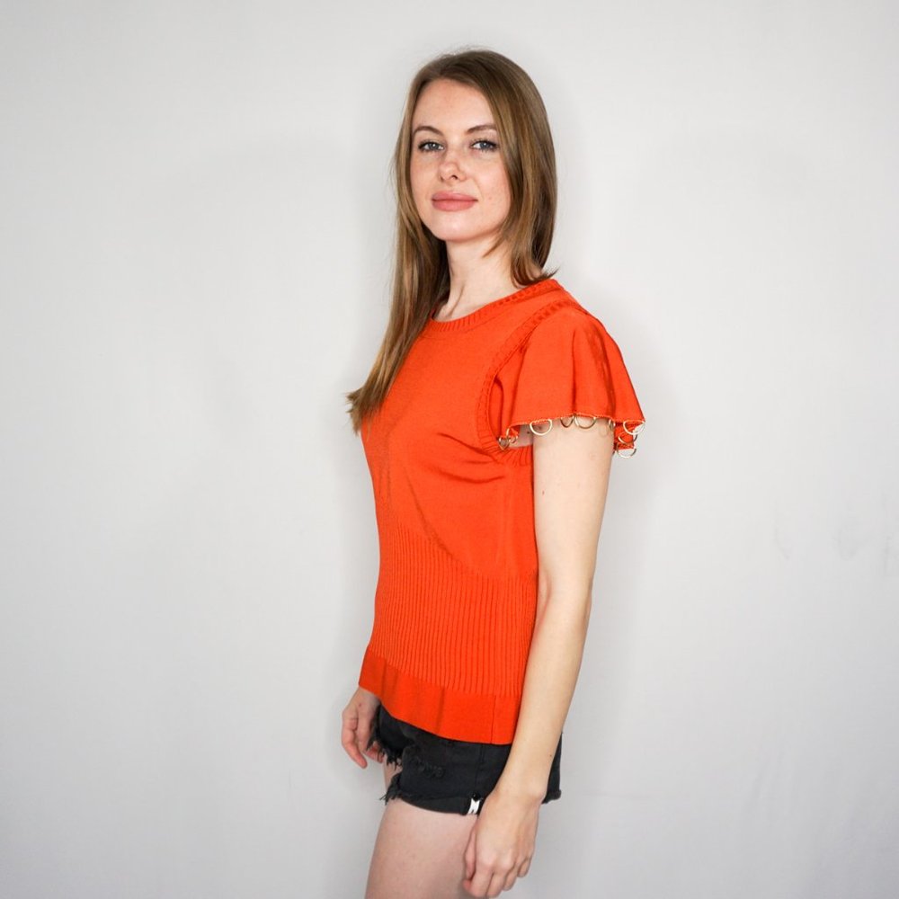 PARKER Orange Knit Top With Metal Rings - Picture 5 of 6